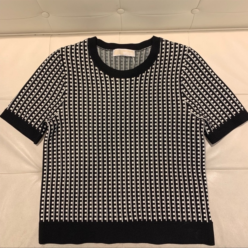 Michael Kors Printed Short Sleeve Sweater - Blk/Bone